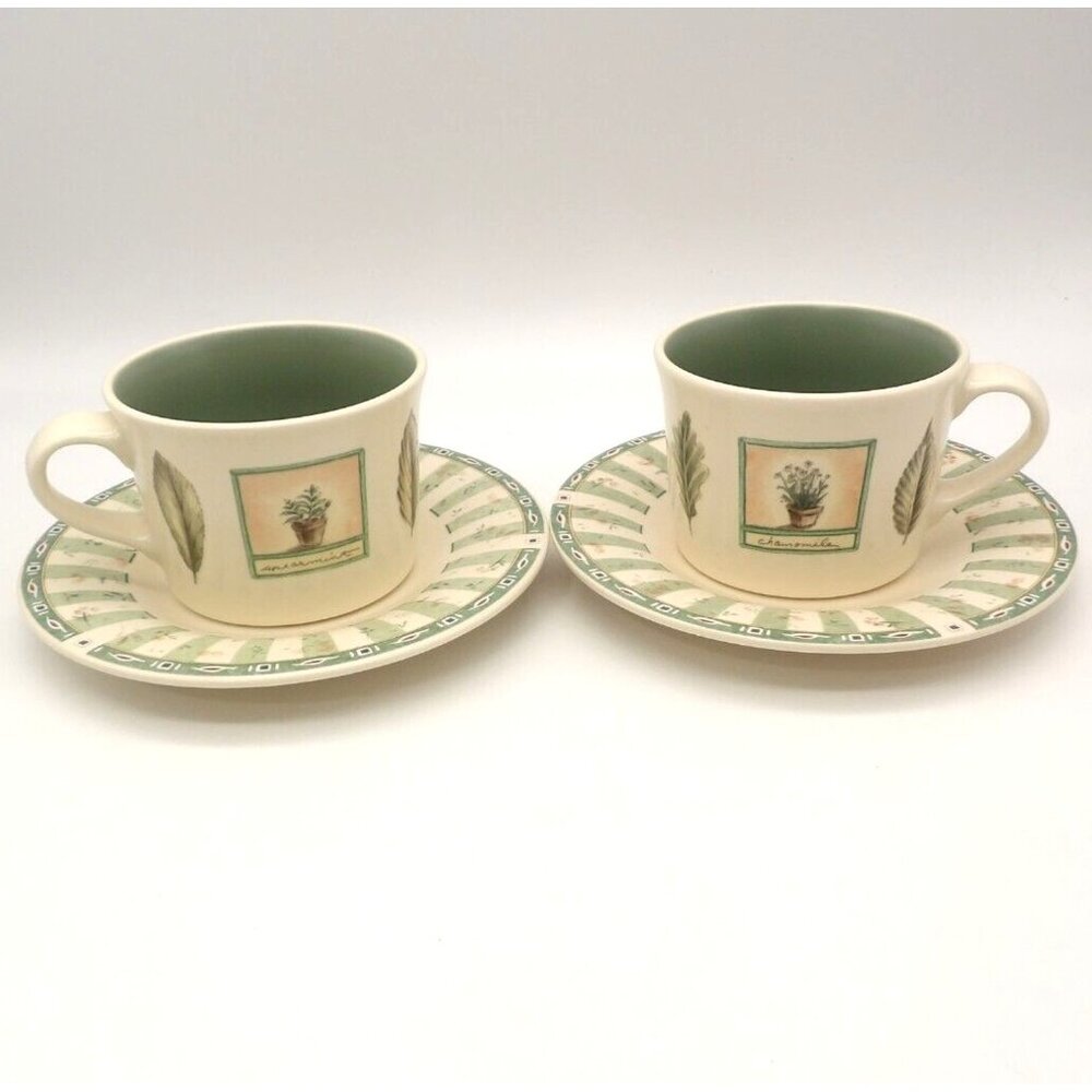 Pfaltzgraff Naturewood Cup & Saucer Sets Herb Garden Stoneware USA Lot of 2